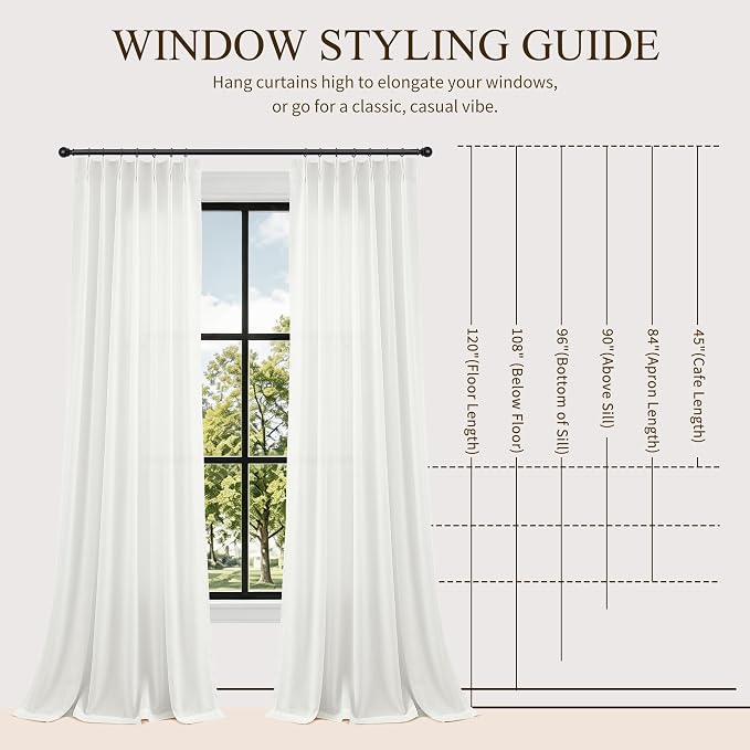 Hokibero Ivory Pinch Pleated Linen Curtains 120 Inch Long for Living Room | White Light Filtering Semi Sheer Curtain,Back Tab Hooks Rings,Farmhouse Textured Privacy Drapes for Bedroom Window,2 Panels - Image 9
