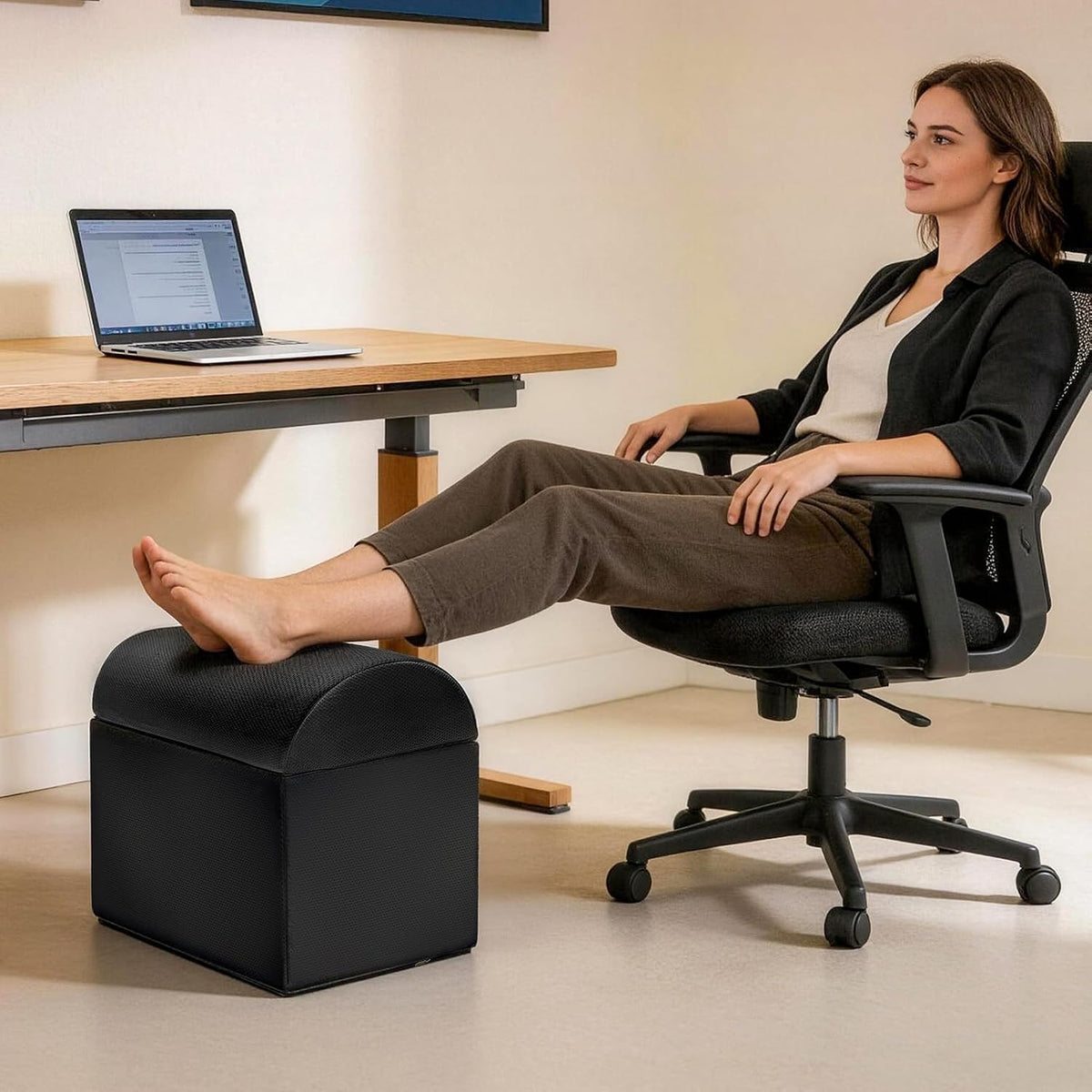 Adjustable Footrest for Under Desk at Work Ergonomic Foot Rest with 3 Adjustable Height Foot Stool for Under Desk Office Footrests with Removable Washable Mesh Cover, Black - Image 6