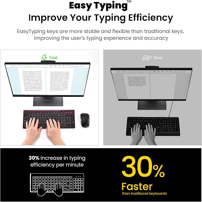 cimetech EasyTyping KF10 Wireless Keyboard and Mouse Combo, [Silent Scissor Switch Keys][Labor-Saving Keys] Ultra Slim Wireless Computer Keyboard and Mouse, Easy Setup for PC/Laptop/Windows - Wine Red - Image 4