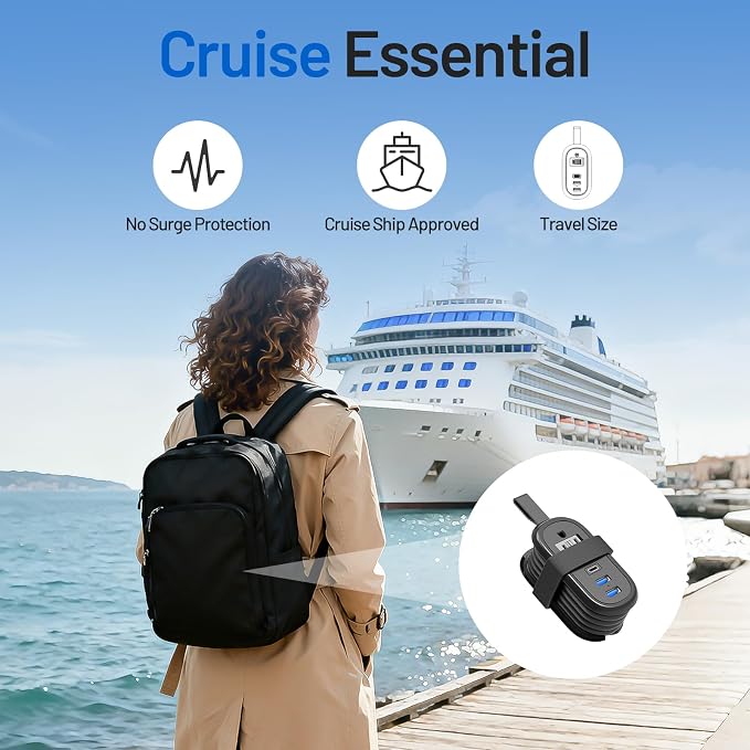 BEVA Travel Power Strip, 2 Outlets 3 USB Ports 4FT Extension Cord, Black | 3.4A Fast Charging Travel Extension Cord with USB-C Ports for Cruise Ships, Dorm, Hotel, Travel Essentials - Image 5