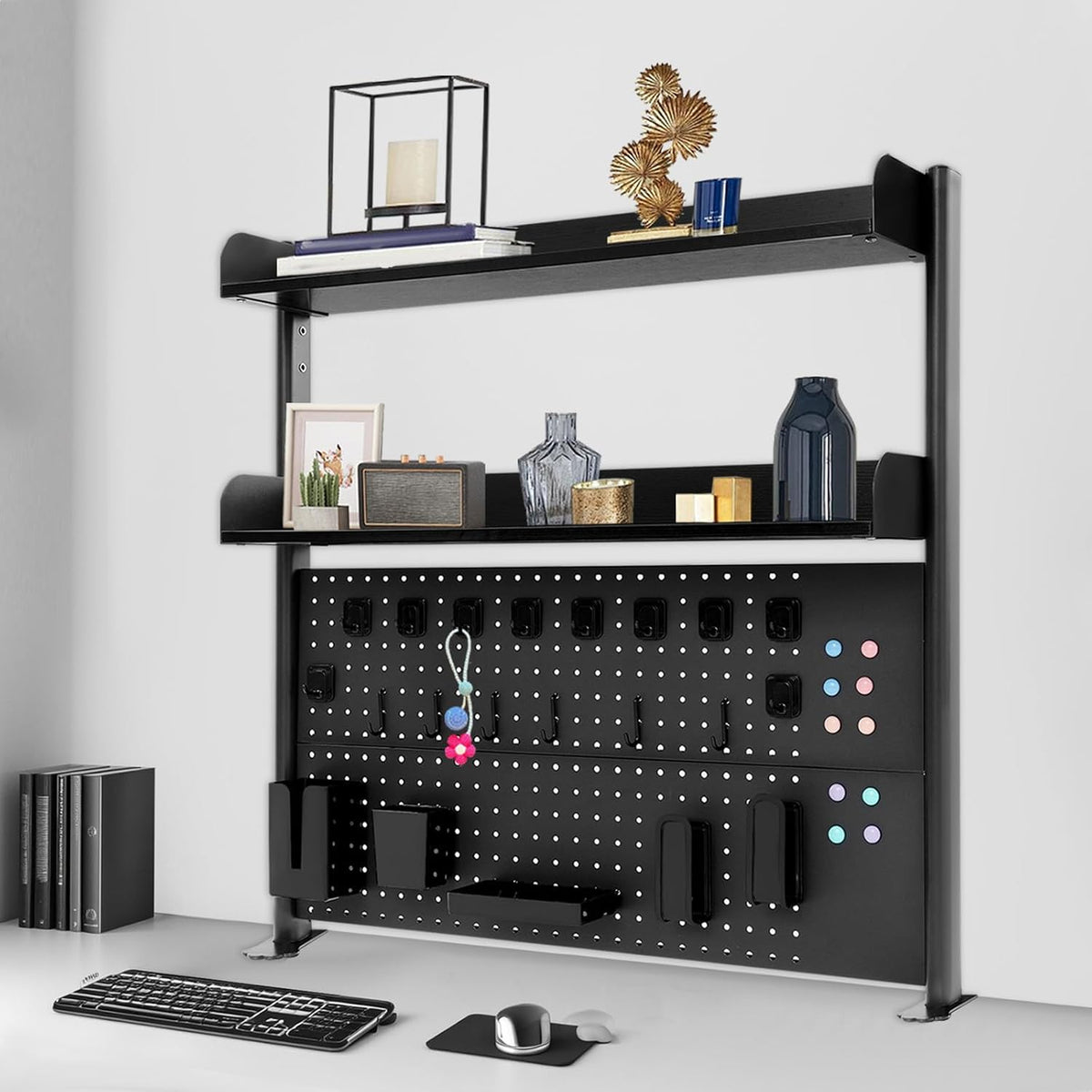 Clamp on Desk Shelf with Pegboard, Desk Extender Pegboard Workstation, Desktop Bookshelf Storage Shelves for Home Office Dorm, 37.4in (Black) - Image 7