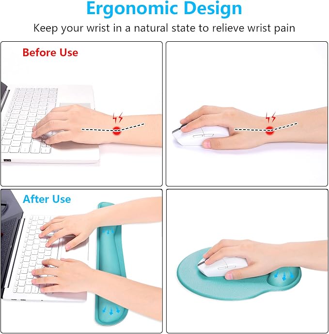 Dapesuom Keyboard Wrist Rest and Mouse Pad with Wrist Support, Cute Memory Foam Cushion for Keyboard and Mouse Set, Ergonomic Desktop Pad Rests with Non Slip Base for Easy Typing & Pain Relief, Green - Image 3