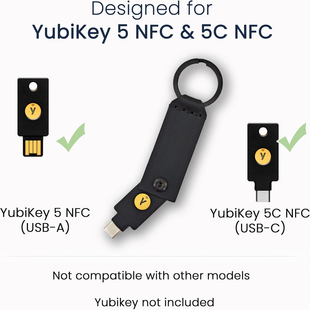 Leather Case for YubiKey 5 NFC & 5C NFC, Full-Grain Leather Keychain Holder, Protective Security Key Cover with Keyring (Black) - Image 2