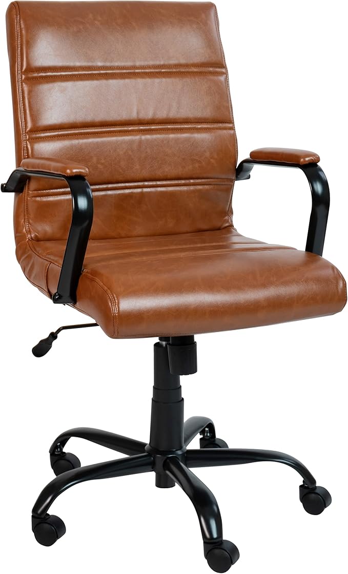 Flash Furniture Mid-Back LeatherSoft Executive Office Chair, Brown/Black | 360° Swivel, Height Adjustable, Commercial Grade by FlashFurniture
