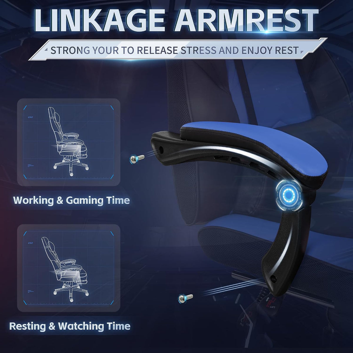 Gaming Chairs for Adults, Computer Chair with Footrest and Ergonomic High Back, Big and Tall Gamer Chairs with Massage Lumbar Support, 360° Swivel Height Adjustable Gaming Chair, Blue - Image 6