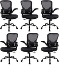 Flysky Mesh Office Chair, Ergonomic Computer Desk Chairs (Black, Set of 6) | Comfy/Comfortable Flip-up Arm Rests, Lumbar Support, Height Adjustable, 360 Degree Rolling Swivel for Home Office by showyourstyle