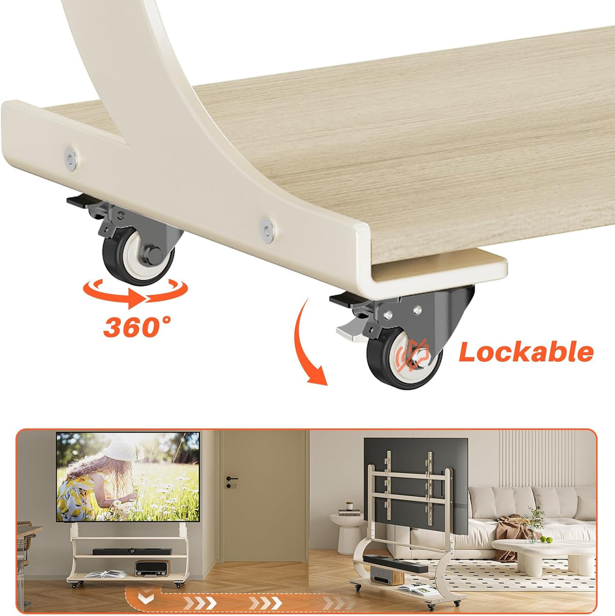 Easel Rolling TV Stand on Wheels for 50-100 Inch TVs with 2-Tier Shelves - Image 4