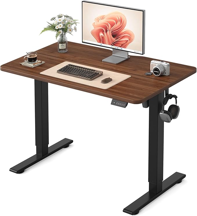 FEZIBO 40 x 24 Inches Electric Standing Desk Adjustable Height, 3 Memory Height Settings, Sit Stand Up Desk for Home Office & Computer Workstation, Dark Walnut by FEZIBO