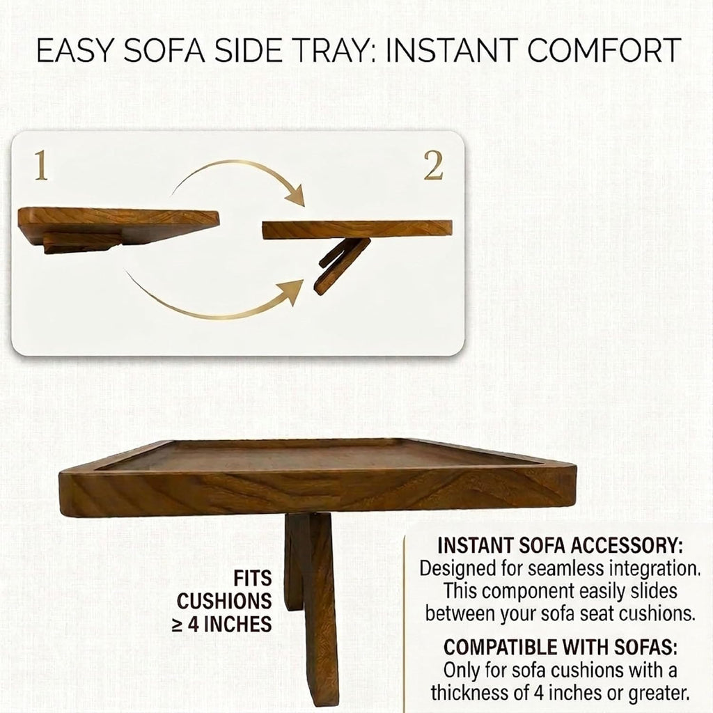 Acacia Wood Couch Tray Between Cushion with Natural Wood Grain Finish - Image 3