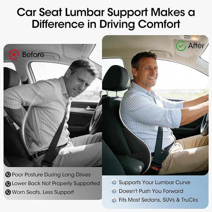 Lumbar Support Pillow for Car Seat – High-Density Memory Foam, Provides Comfort for Long Drivers, Relieves Lower Back Discomfort, Adjustable Strap Stays Put, Fits Most Cars, SUVs & Trucks (Black) - Image 7