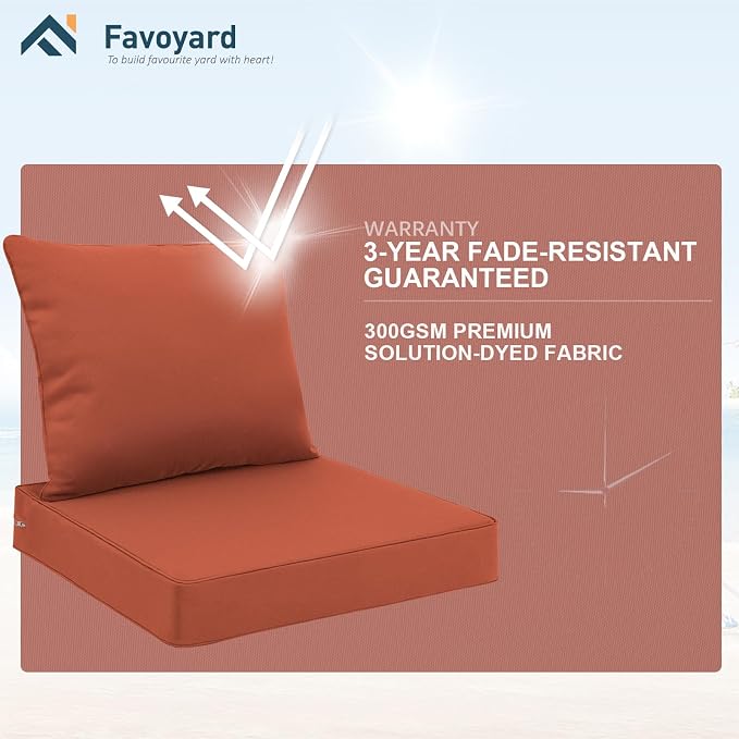 Favoyard Outdoor Patio Seat Cushions Set, 24 x 24 Inch, Waterproof, Red | Fade-Resistant, Removable Cover, Deep Seat & Back Cushion, Tie Straps for Patio Furniture, Garden, Rocking Chair, Sofa Couch - Image 5