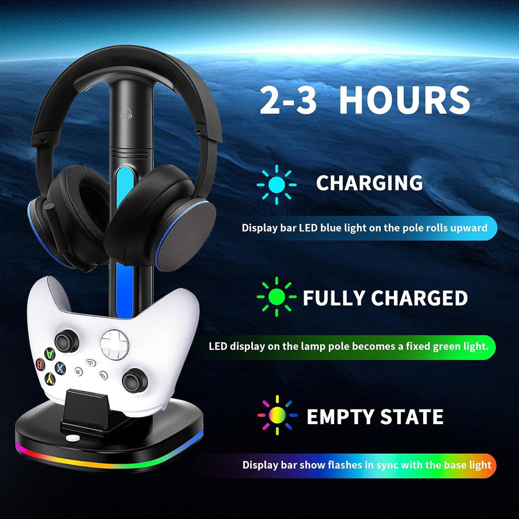 Xbox Headphone Stand with Controller Charger, RGB Xbox Controller Charging Station Headset Stand for Xbox Series X/S/One/One X/One S Charging, Equipped with 1 * 5180mWh Rechargeable Xbox Battery Pack - Image 2