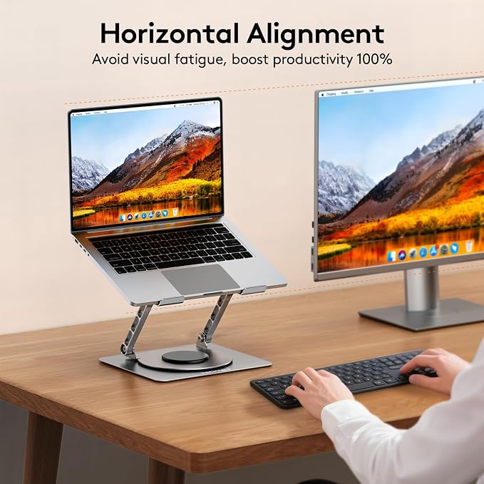 TECKNET Laptop Stand for Desk, 360° Rotating Laptop Stand for 10-17" Laptop | Ergonomic Foldable Height Adjustable Computer Riser for Office, Home, Remote Work Compatible with MacBook, HP Laptops, Silver - Image 9