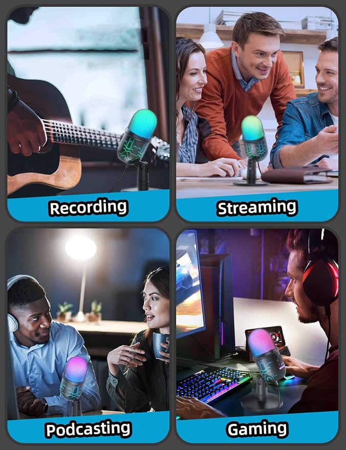 USB Gaming Microphone for PC with Noise Reduction, Mute, Gain, RGB | Condenser Mic, Headphone Jack, Suitable for PC, Computer, PS4, PS5, Mac, Streaming, Podcasting, Recording, YouTube, Discord - Image 8