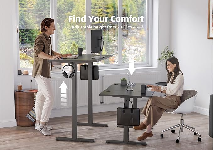 YDN 48 x 24 Inch Black Electric Standing Desk | Adjustable Height, Sit Stand, Cable Management, Ergonomic, Home Office - Image 5