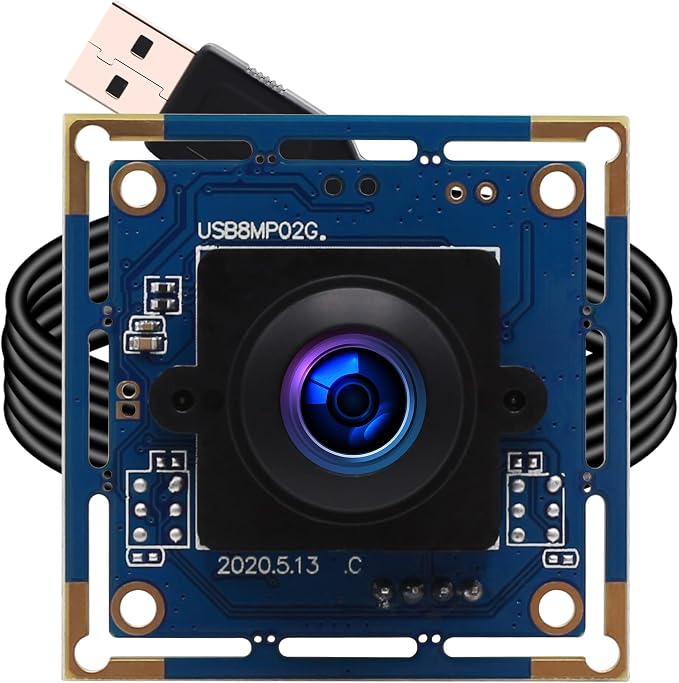 ELP 8mp USB Camera Wide Angle with 180degree Fisheye Lens 4K Embedded Webcam Board for Computer 2448P CMOS IMX179 UVC USB2.0 Video Industrial PC Camera for Machine Vision by ELP