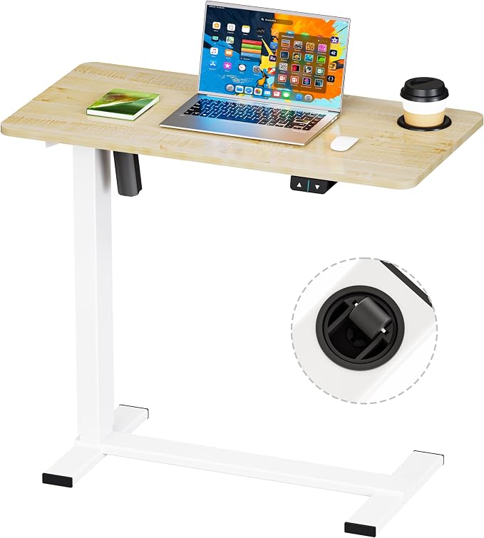 BIZUM Small Electric Standing Desk Bedside Table with Hidden Wheels 31.5 x 15.8 Inch Adjustable Computer Laptop Office Desk, Maple by Unknown