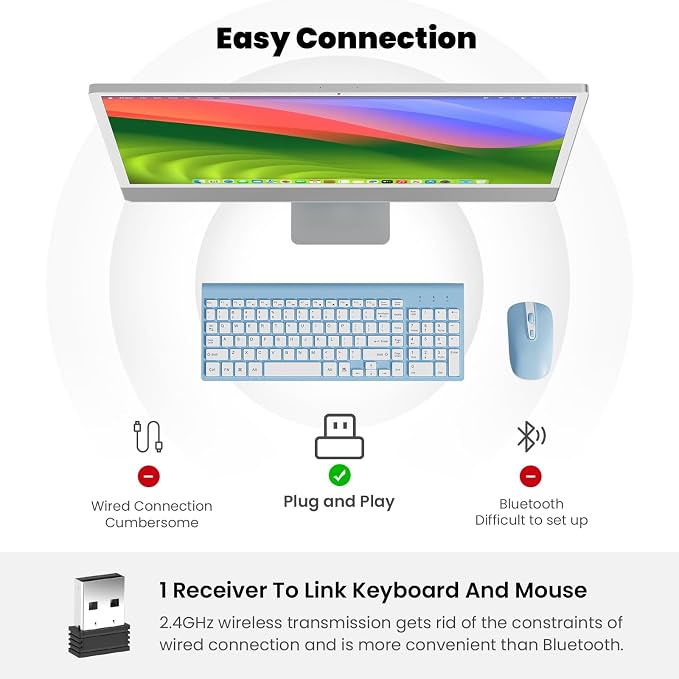 cimetech Wireless Keyboard and Mouse Combo, Compact Full Size Wireless Keyboard and Mouse Set 2.4G Ultra-Thin Sleek Design for Windows, Computer, Desktop, PC, Notebook - Baby Blue - Image 8