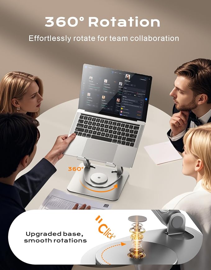 RIWUCT 360° Rotatable Laptop Stand for Desk Adjustable Height, Ergonomic Laptop Riser Holder with Dual-bar Support, Portable Computer Notebook Stand for MacBook Air Pro, Dell XPS, HP (10-16") - Image 2