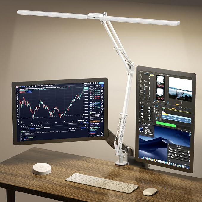 Led Desk Lamp for Home Office - 2400LM Ultra Bright Desk Light -Eye Caring Desk Lamp with Clamp - Adjustable Office Lamp with Remote Control- Easy Installation - 24W White by SKYLEO