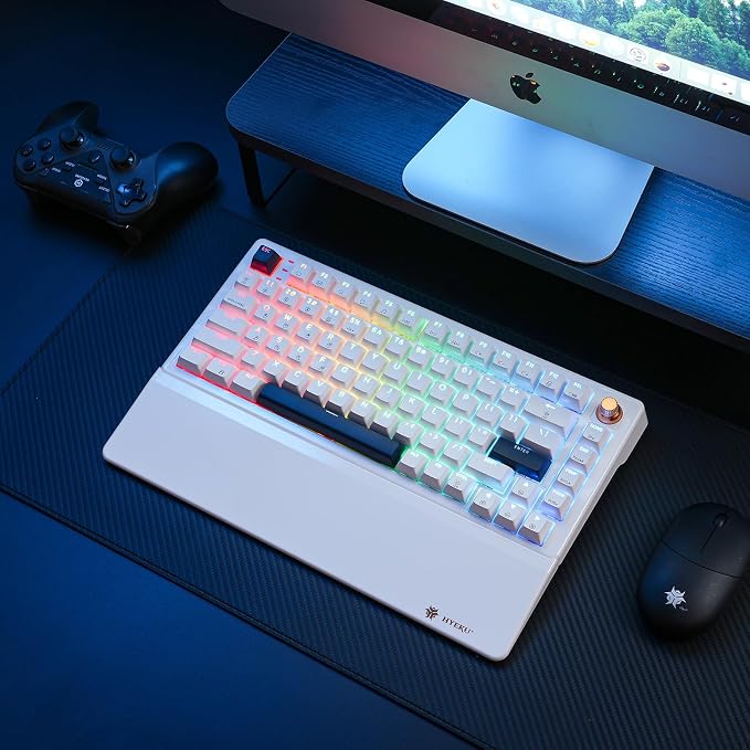 Hexgears 75% Wireless Mechanical Keyboard with Knob, Hot Swappable Creamy Keyboard with Wrist Rest, Pre-lubed Linear Switches, 2.4GHz/Type-C/BT5.0, RGB Backlit Gaming Keyboards for Win/Mac (White) - Image 9