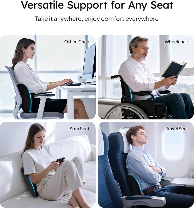 Lumbar Support Pillow for Car-Office Chair, Black 1-Pack | Memory Foam| Ergonomic| Universal Fit - Image 7