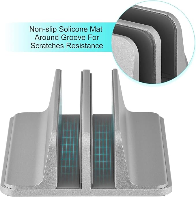 Universal Laptop Vertical Stand, Dual Desktop Adjustable Notebook Stand (up to 17.3 inches) for Samsung/HP/Dell/Chrome Book laptops (Silver) - Image 4