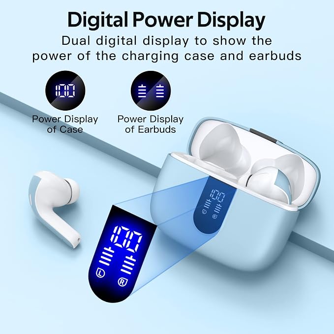 TAGRY Bluetooth Headphones True Wireless Earbuds 60H Playback LED Power Display Earphones with Wireless Charging Case IPX5 Waterproof in-Ear Ear buds with Mic for TV Smart Phone Laptop Computer Sports - Image 2