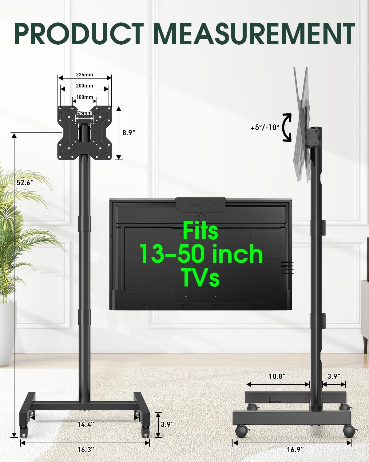 Mobile Rolling TV Stand on Wheels for 13-50 inch Screens, Black - Image 4