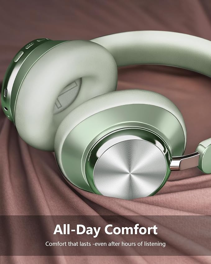 Wentronic Y03 Bluetooth Headphones Wireless Active Noise Cancelling Over Ear Headphones 48 Hours Playtime High Sound Quality 6 EQ Music Mode Headphones with Soft Ear Cushion - Green - Image 3