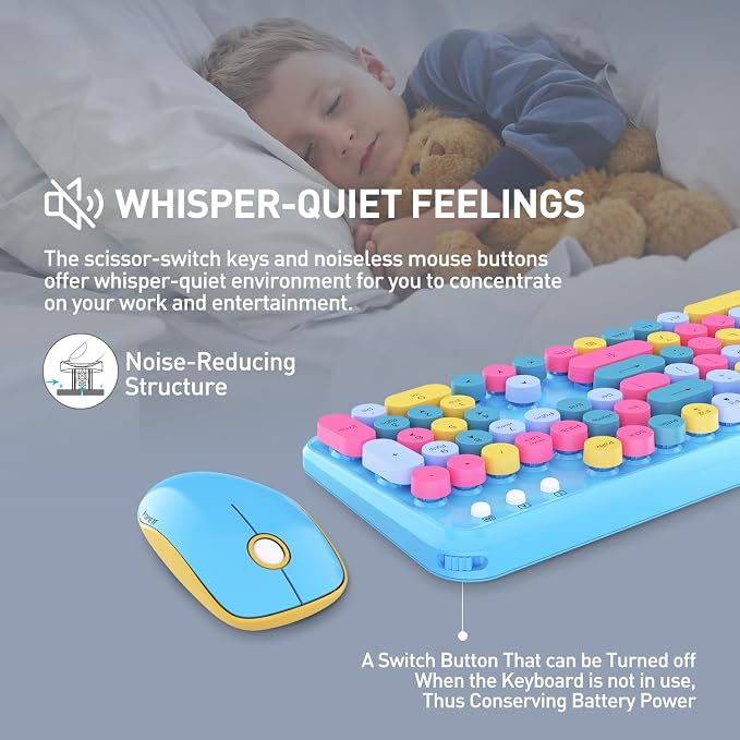 2.4GHz Wireless Keyboard and Mouse Set with Switch Button - Full-Size Keyboard - Compatible for Windows/Laptop/PC/Notebook/Smart TV and More - Blue Colorful - Image 11