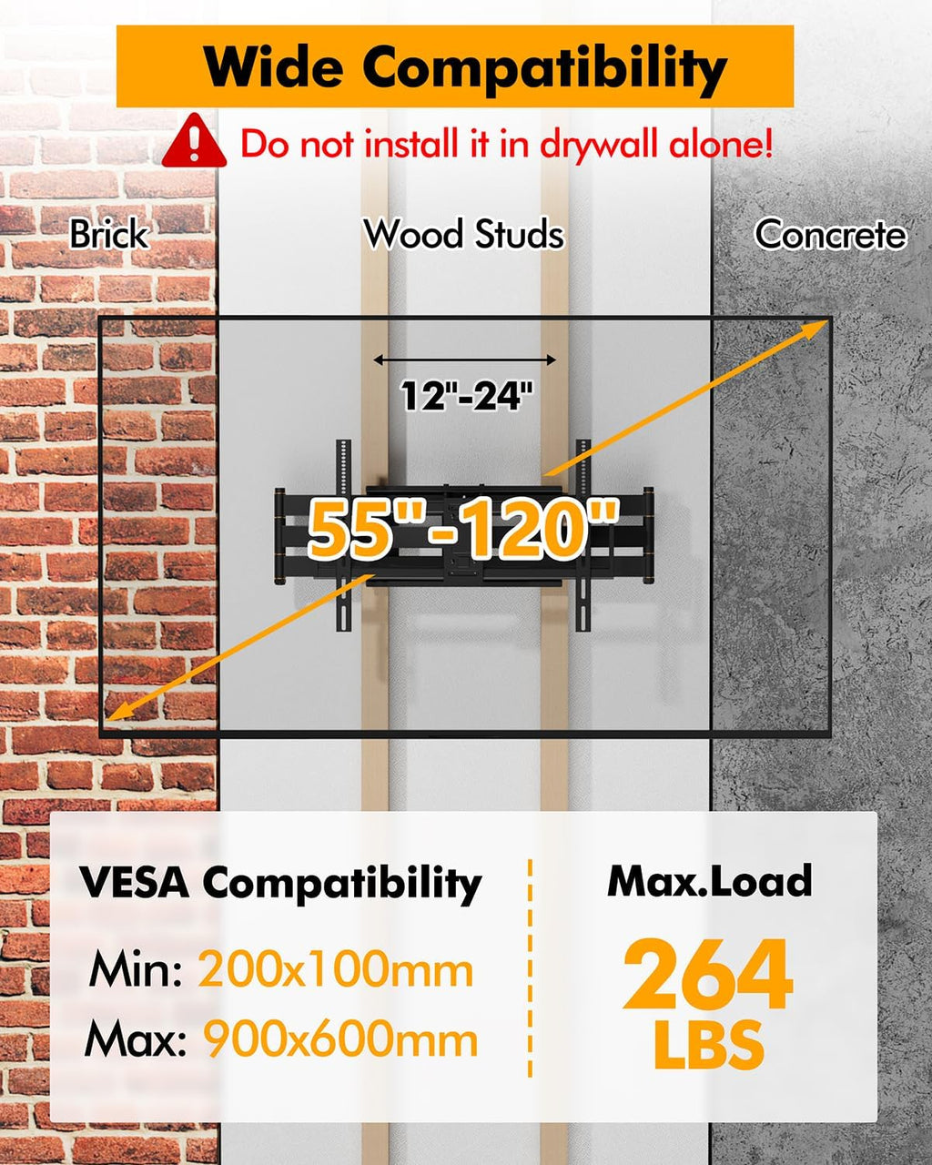 Heavy Duty XXL Long Arm TV Wall Mount for 55-120 inch Extra Large TVs - Image 2