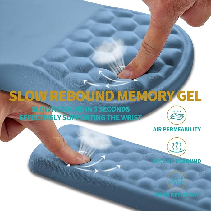Hokafenle 2 in 1 Ergonomic Mouse Pad Wrist Support & Wrist Rest for Computer Keyboard Set, with Relieve Carpal Tunnel Pain Massage Bulge and Full Memory Gel Design (2In1 Set, Lake Blue) - Image 3