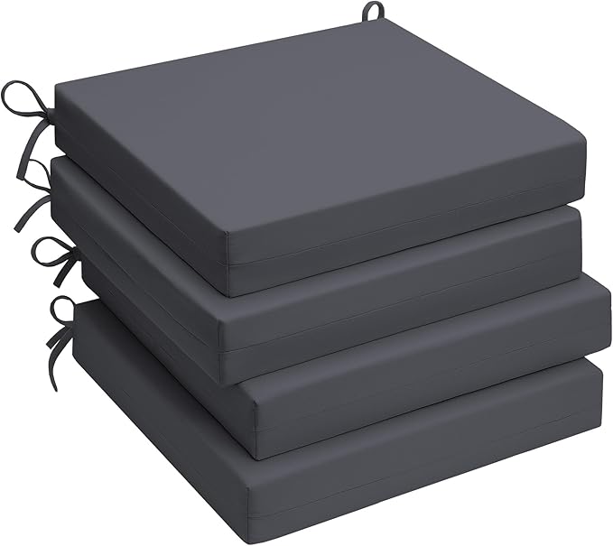 UNIKOME Outdoor Chair Cushions Pack of 4, Water Resistant Patio Cushions with Ties, High Density Sponge Filling Square Corner Seat Cushions for Outdoor Furniture, 18.5"*16"*3", Grey by UNIKOME