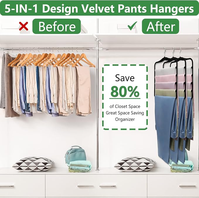 Closet Organizers and Storage, 3 Pack Pants Hangers Space Saving | Organization and Storage, Velvet Hanger for Dorm Room for College Students Girls Boys Guys Hanging Jean Scarf - Image 2