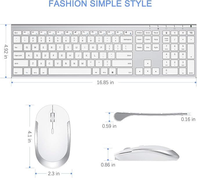 Vssoplor Wireless Keyboard and Mouse, Rechargeable Ultra Slim, White Silver | Quiet Full-Size Keyboard and Mouse Combo Set, for Laptop, PC, Notebook, Desktop, 2.4GHz Stable Connection, Ideal for Office - Image 6