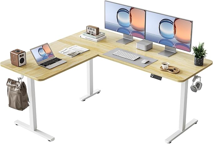 YIHAYO L Shaped Standing Desk Adjustable Height, 63 x 55 Inches Electric Corner Standing Desk with Splice Board, Computer Desk for Home Office, Natural by YIHAYO