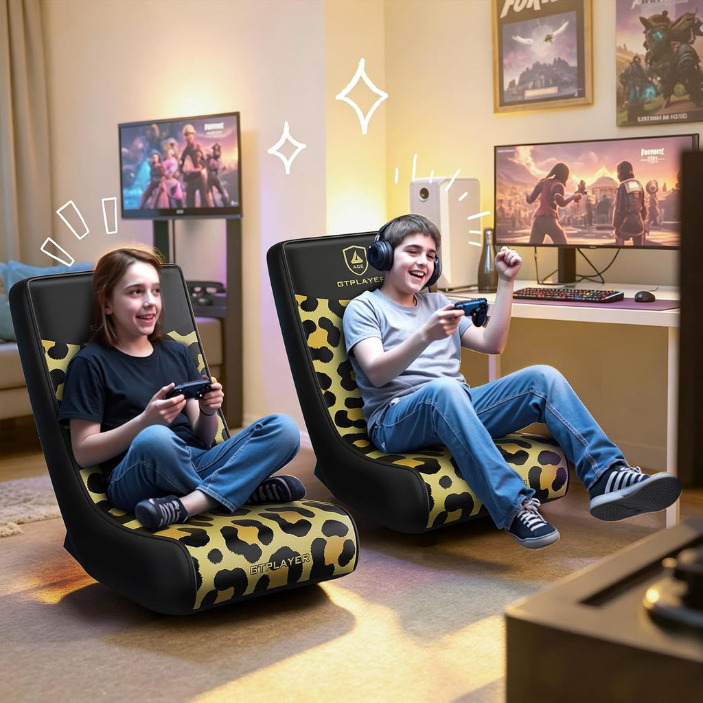GTPLAYER Gaming Floor Rocking Chair – Rocker Floor Game Chair with Angle Limiter, Compact & Lightweight Game Seat, Yellow Leopard Patterned - Image 4