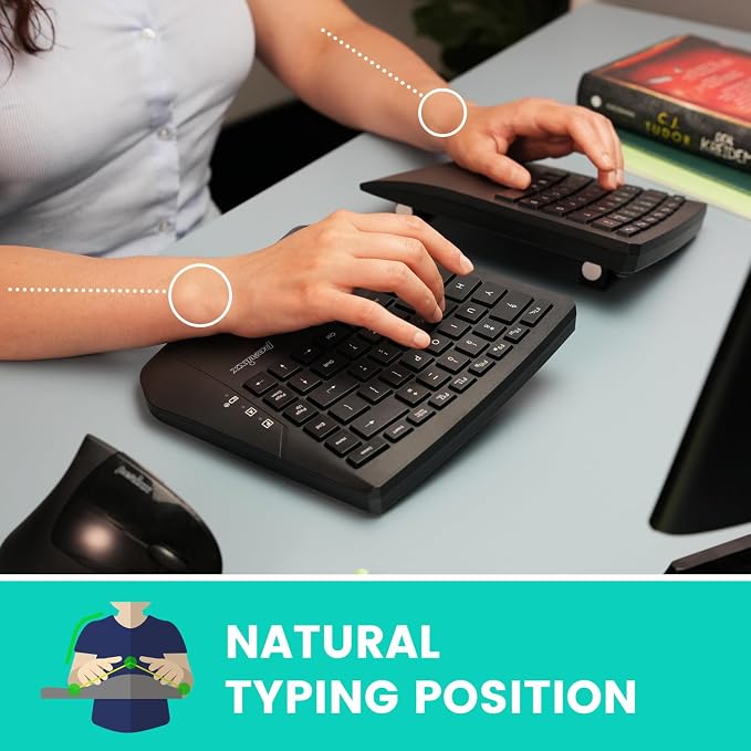 Perixx PERIBOARD-624B US, Wireless Ergonomic Split Keyboard - Up 30 Ft Separation - Adjustable Tilt Angle - Low Profile Membrane Keys - Black - US English - Image 3