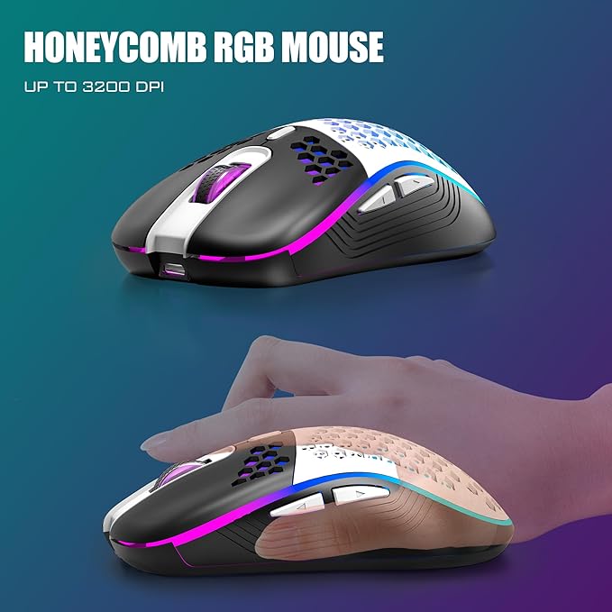 RedThunder K84 Wireless Keyboard and Mouse Combo, LED Rainbow Backlit Rechargeable Battery, 75% Layout TKL Ultra Compact Gaming Keyboard & Lightweight 3200 DPI Honeycomb Optical Mouse (White-Black) - Image 6