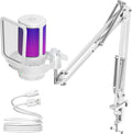 InnoGear Gaming Mic USB Computer Microphone for PC Boom Arm Stand, White | Noise Cancellation, Adjustable Boom Arm, One-Touch Mute, Flexible Angle, 4 RGB Modes, Work with PS4/PS5, Wide Frequency Range by InnoGear