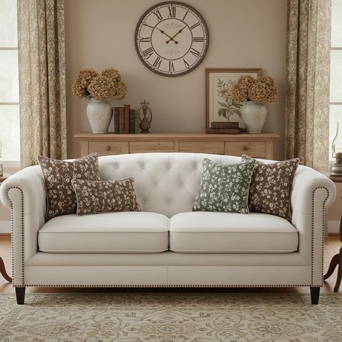18x18 Chenille Jacquard Throw Pillow Cover, Taupe Gray Vintage Floral Cushion Case with Piped Edges, Decorative Accent for Sofa, Couch & Bed, 2 Pack - Image 9