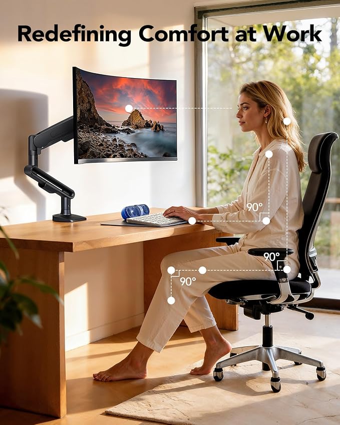 HUANUO Ultrawide Monitor Arm for 13 – 40" Screens, Single Monitor Mount Holds up to 26.4lbs, Adjustable Monitor Stand with C-Clamp & Grommet Base, VESA Mount 75x75mm/100x100mm - Image 6