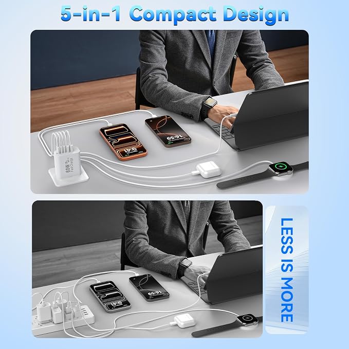 USB C Charging Blocks, 60W USBC Wall Fast Charger Block, Type C Phone USB C Charger Fast Charging Brick, 5-Port Multiport Charger Plug Power Adapter for Phone 17/16/15/14/13 Pro Max, Pad, S25-3Pack - Image 7