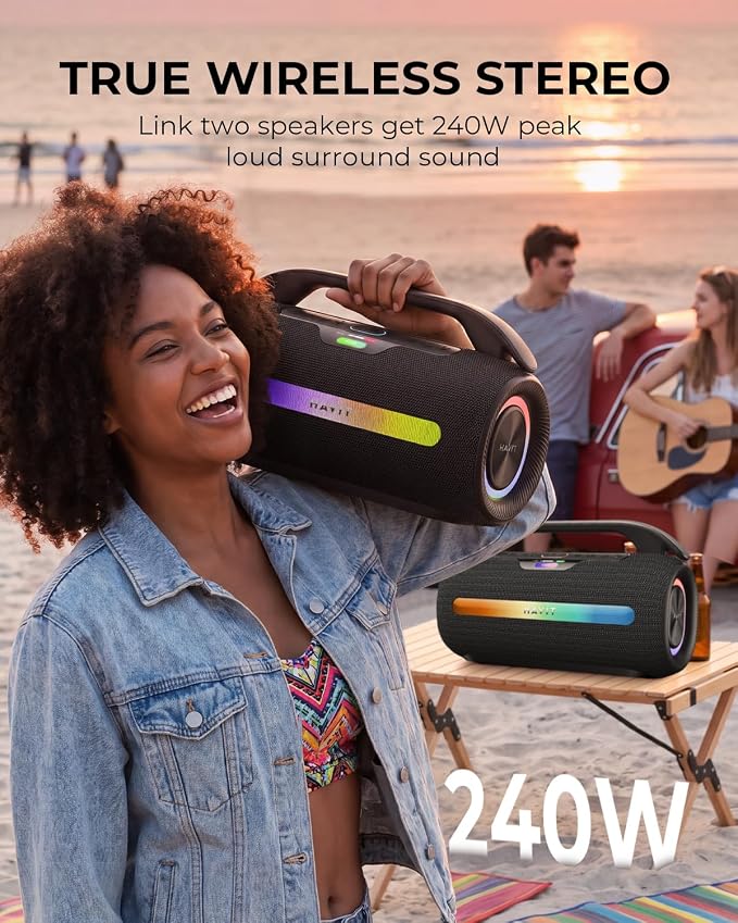 havit Outdoor Bluetooth Speaker, 120W Peak Loud Speakers with Deep Bass, Portable Wireless Speaker IPX6 Waterproof, RGB Light, 12H Playtime, TWS Stereo, EQ, for Party, Beach, Camping, Backyard, Garage - Image 5