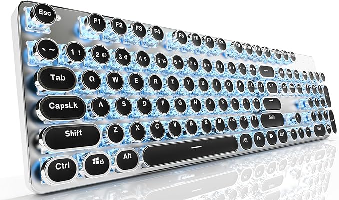 EWEADN TK950 Typewriter Keyboard Wireless Mechanical Keyboard, 104 Keys Aesthetic Typewriter Keyboards with Blue Backlit, Anti-Ghosting, Blue Switch Bluetooth/2.4GHz/Wired Cute keyboards-Black by SEUNKWANG