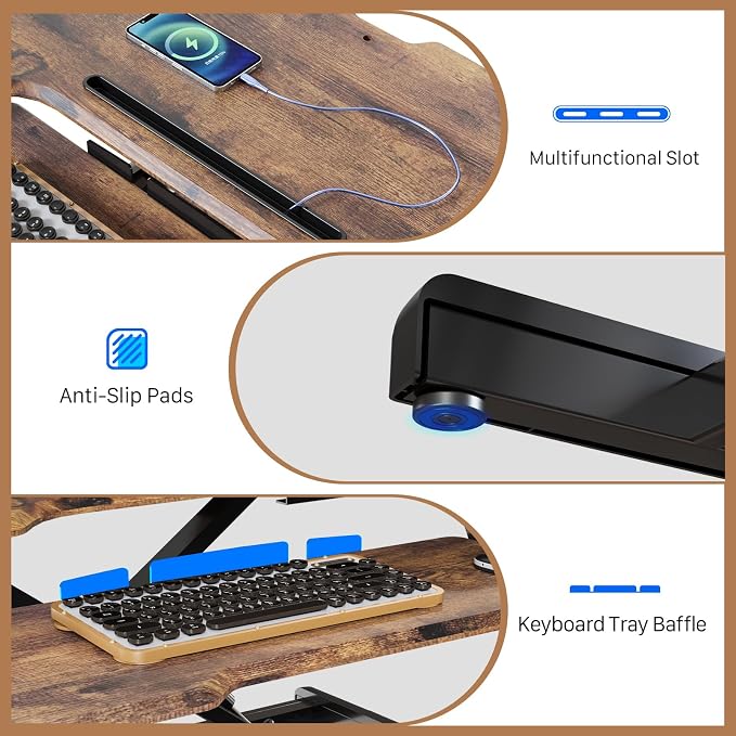 32" Standing Desk Converter, Quick Sit to Stand Desk Riser | Height Adjustable Stand up Desk with Keyboard Tray for Dual Monitor, Copmputer Workstation for Home Office, Rustic Brown - Image 8