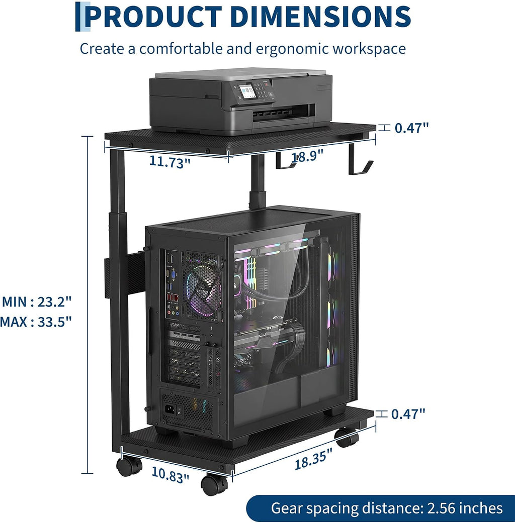 Height Adjustable Rolling PC Tower Stand with Locking Wheels, for Office, Home & Gaming, Compact Under Desk Computer Holder, 23.23"-33.46", Carbon Fiber Look - Image 2