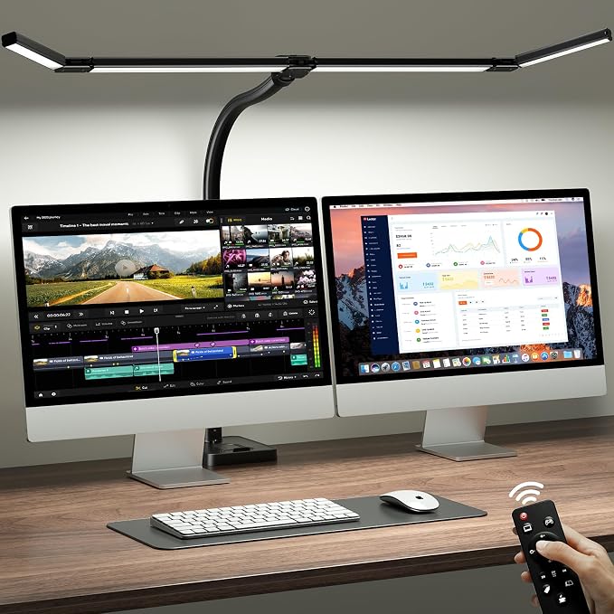 ONEMIX LED Desk Lamp with Base, 42-Inch 4-Panel Light for Dual Monitors | 1800 Lumens, 4 Adjustable Panels, 5 Color Temps, 5 Brightness Levels, Remote, Timer, Flicker-Free for Home Office by DeskLamp
