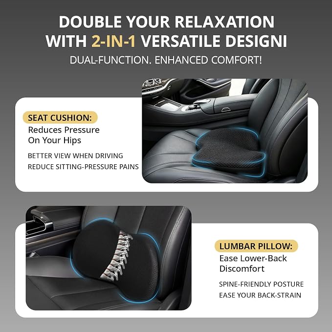 Car Seat Cushions for Driving | Car Seat Cushions,Relieve Sciatica & Back Pain, Improve Driving Posture, Ergonomic Truck Seat Cushion for Long Commute - Image 3